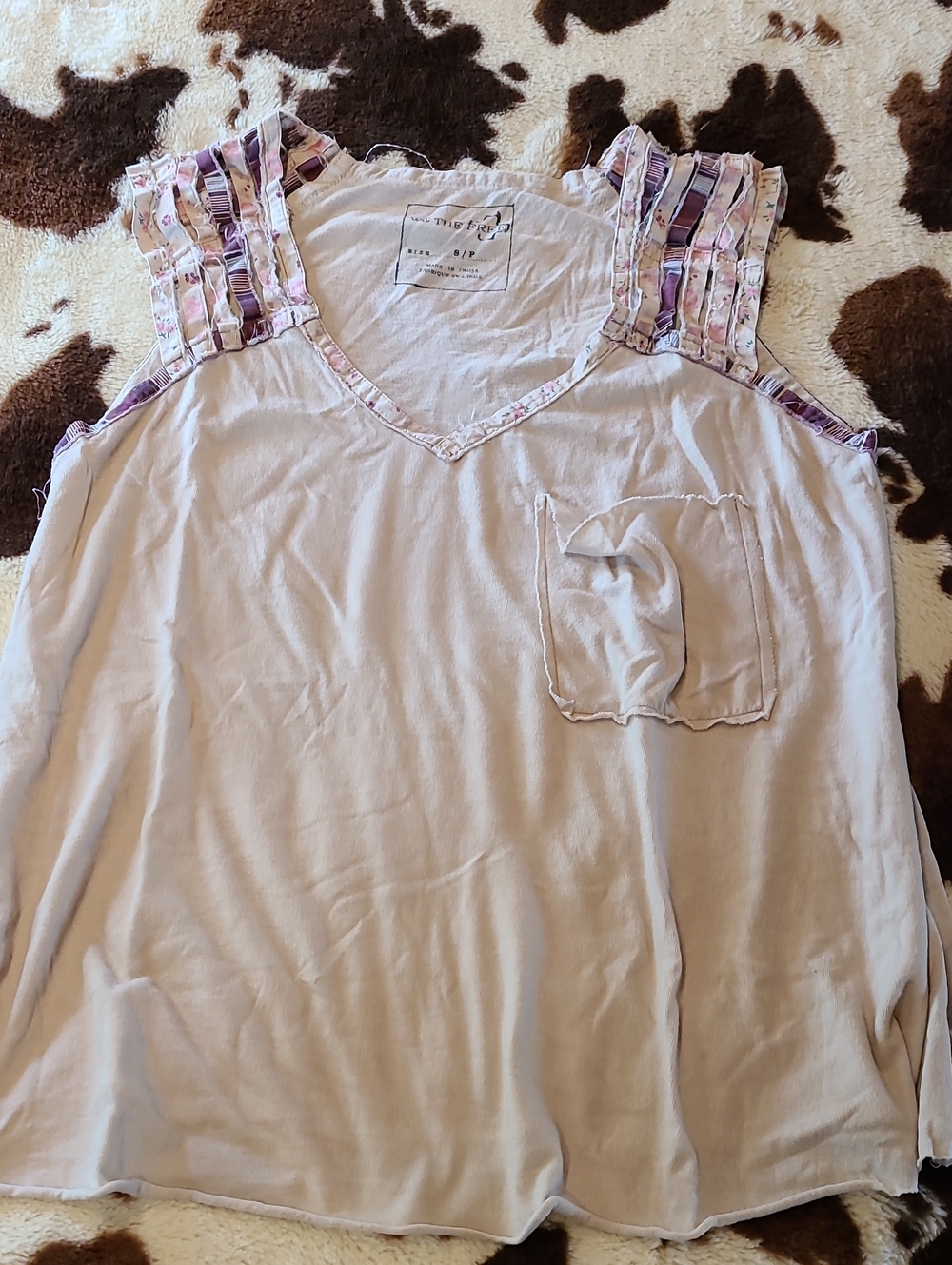 We The Free Pale Pink V-Neck Tank with Floral-Strap Detail